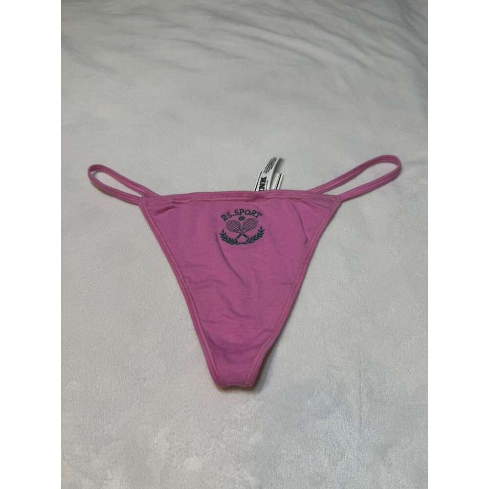 PINK Victoria’s Secret V-String Thong Panty Pink P.S. Sport Tennis Crest New
